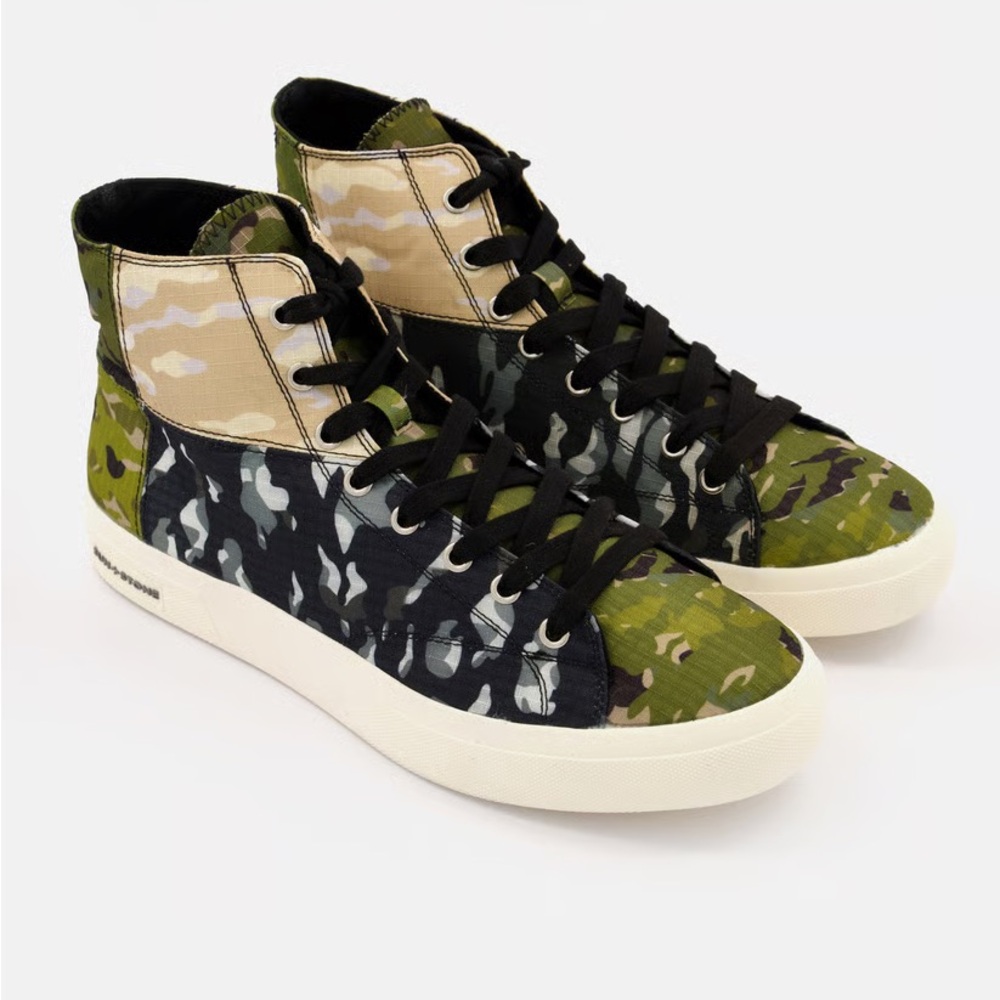 Sun + Stone Green and Black Sneakers with Camouflage Design